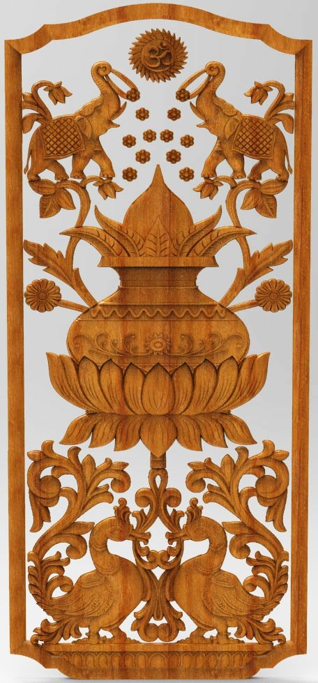 3D DOOR - OAK-15 Traditional Indian Cultural Motif Carving Design